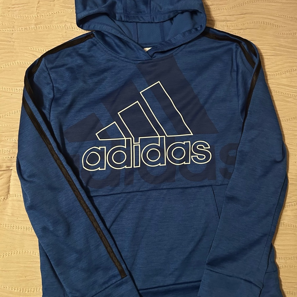 Adidas Boys Navy Blue Hoodie with White Accents